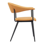 Brown And Black Faux Leather And Steel Open Back Dining Arm Chair