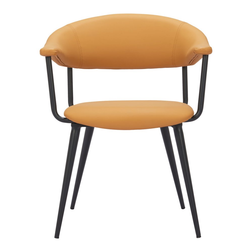 Brown And Black Faux Leather And Steel Open Back Dining Arm Chair