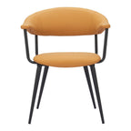 Brown And Black Faux Leather And Steel Open Back Dining Arm Chair