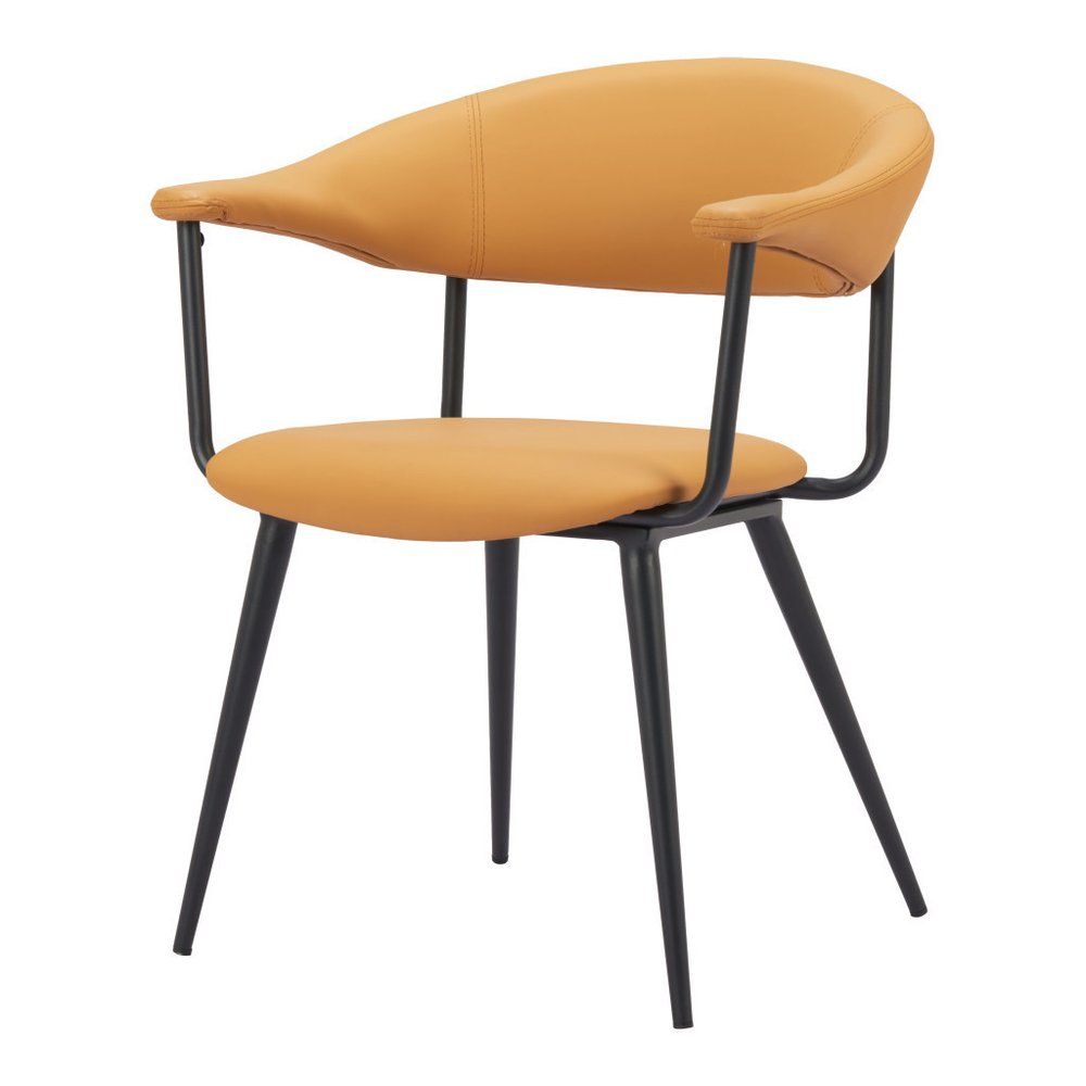 Brown And Black Faux Leather And Steel Open Back Dining Arm Chair