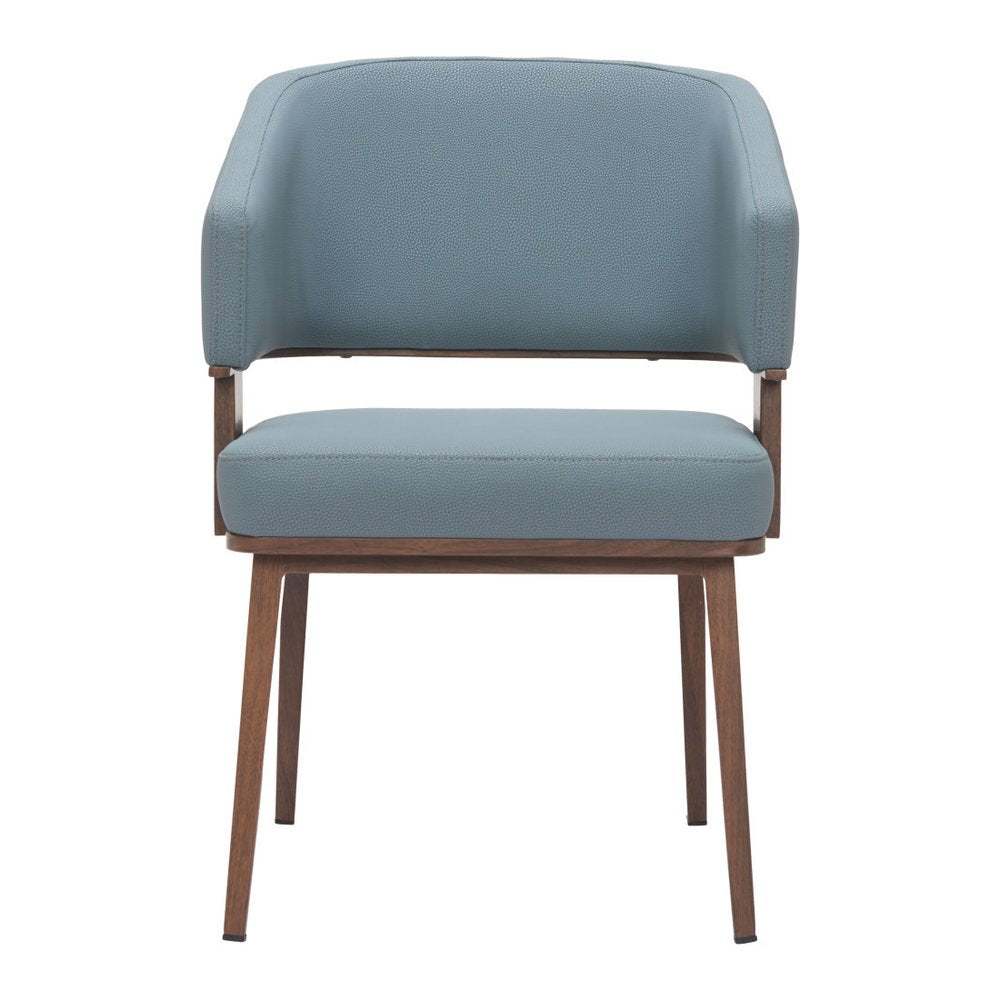 Gray and Walnut Faux Leather Open Back Dining Arm Chair
