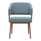 Gray and Walnut Faux Leather Open Back Dining Arm Chair