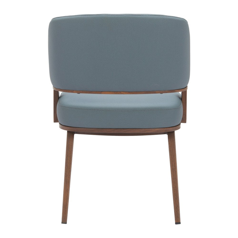 Gray and Walnut Faux Leather Open Back Dining Arm Chair