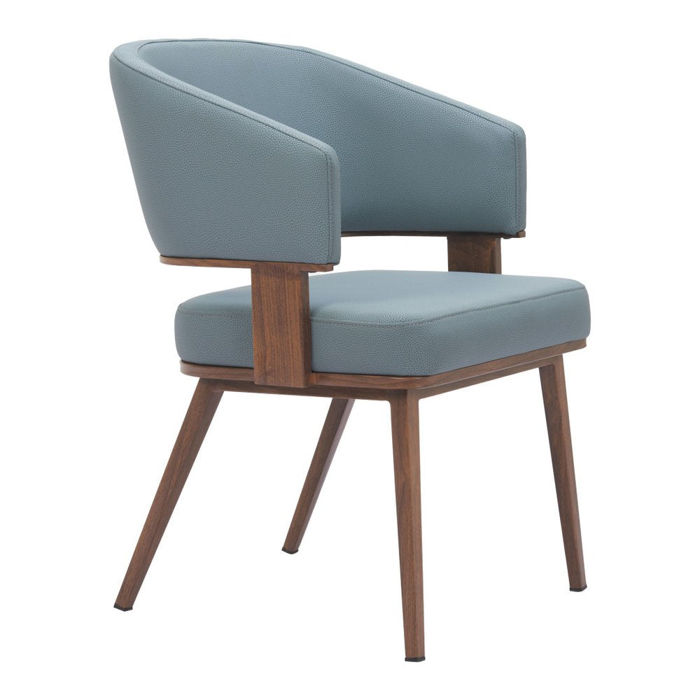 Gray and Walnut Faux Leather Open Back Dining Arm Chair