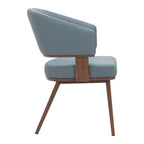 Gray and Walnut Faux Leather Open Back Dining Arm Chair