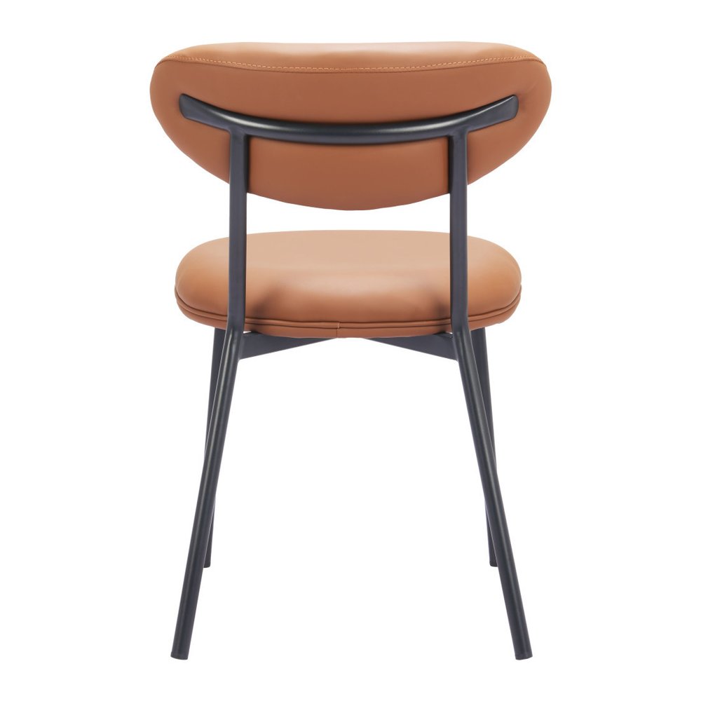 Set of Two Brown And Black Faux Leather And Wood And Steel Open Back Dining Side Chairs