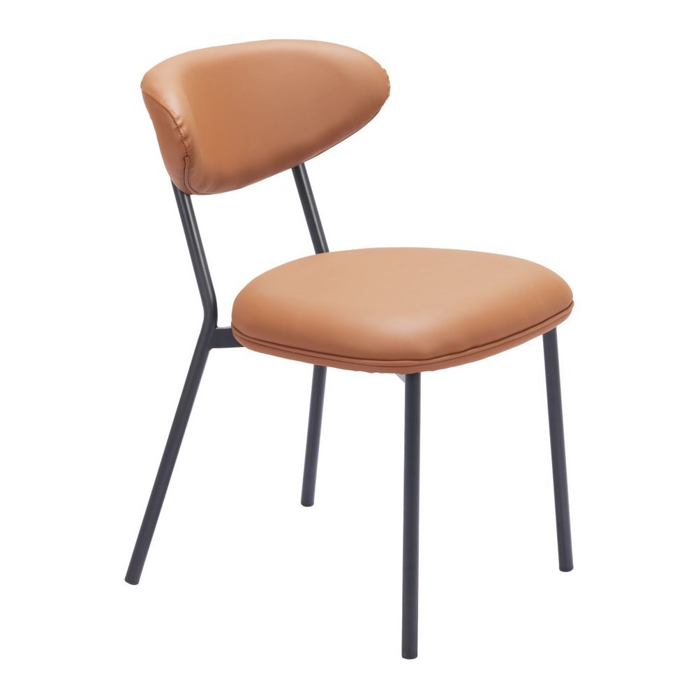 Set of Two Brown And Black Faux Leather And Wood And Steel Open Back Dining Side Chairs