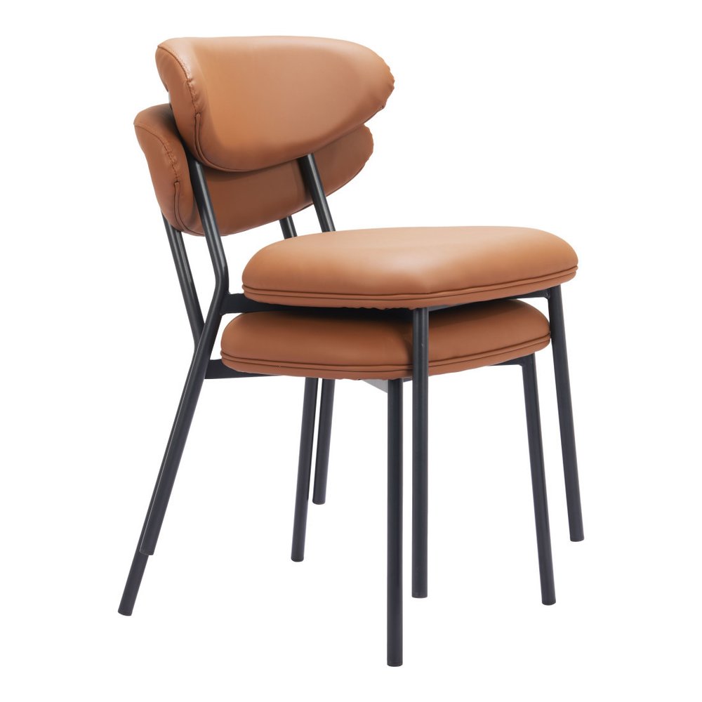 Set of Two Brown And Black Faux Leather And Wood And Steel Open Back Dining Side Chairs
