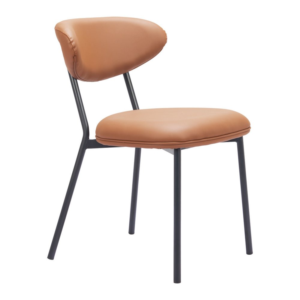 Set of Two Brown And Black Faux Leather And Wood And Steel Open Back Dining Side Chairs