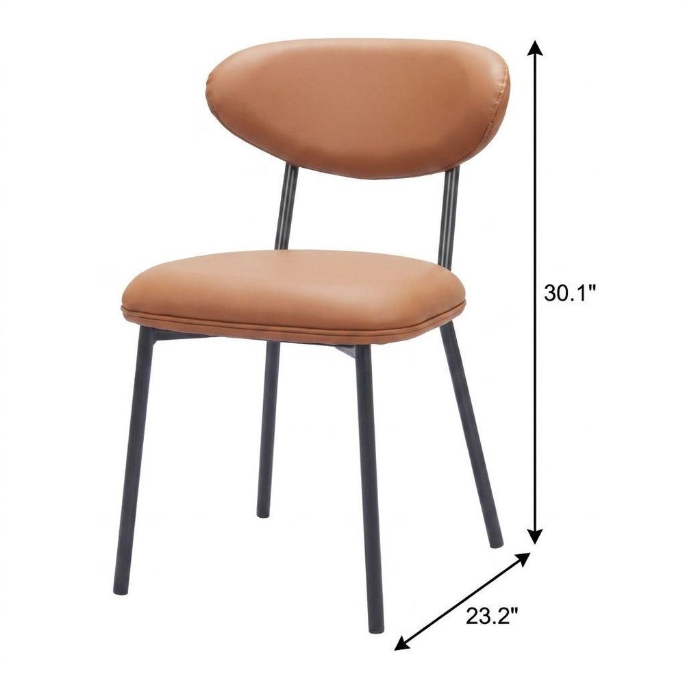 Set of Two Brown And Black Faux Leather And Wood And Steel Open Back Dining Side Chairs