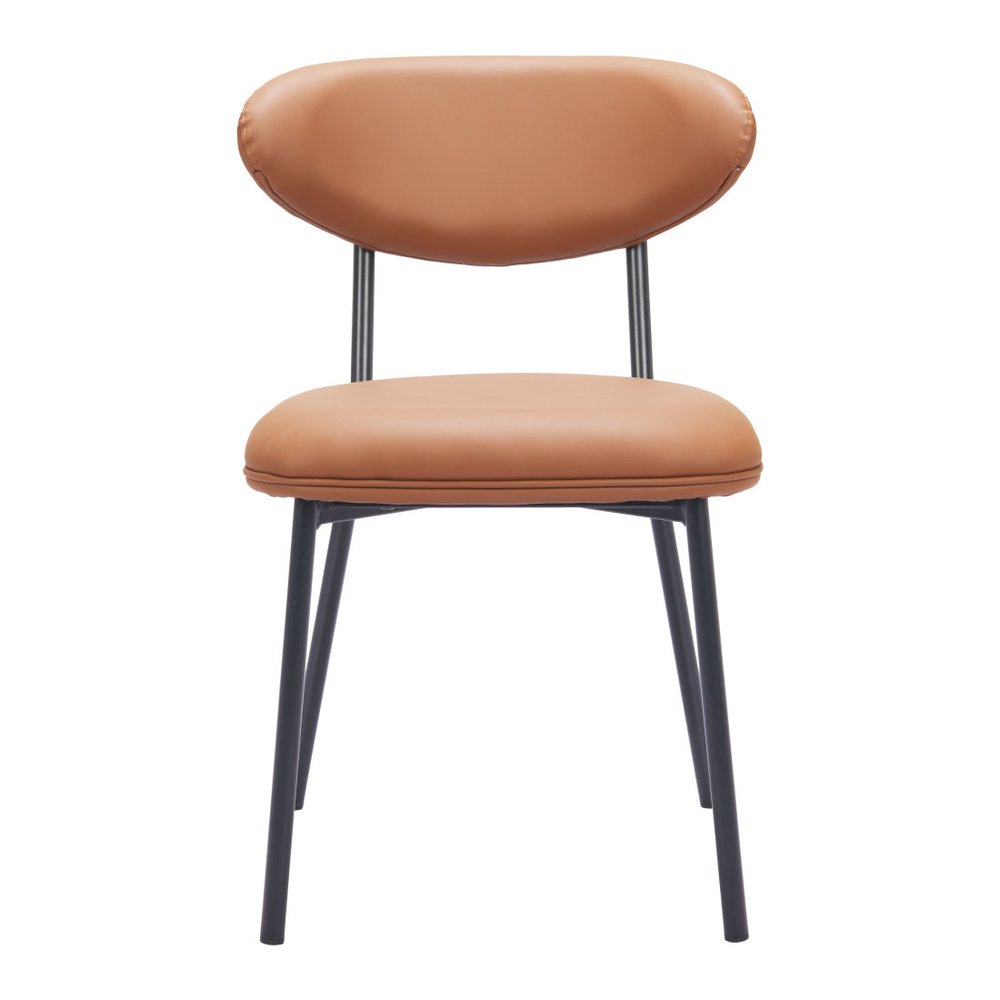 Set of Two Brown And Black Faux Leather And Wood And Steel Open Back Dining Side Chairs