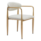Set of Two Gray And Gold Upholstery And Steel Open Back Dining Arm Chairs