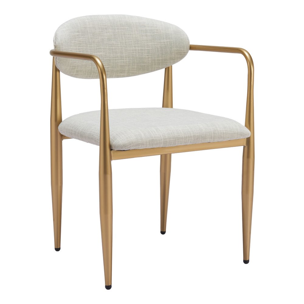 Set of Two Gray And Gold Upholstery And Steel Open Back Dining Arm Chairs