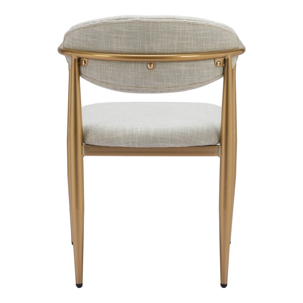 Set of Two Gray And Gold Upholstery And Steel Open Back Dining Arm Chairs