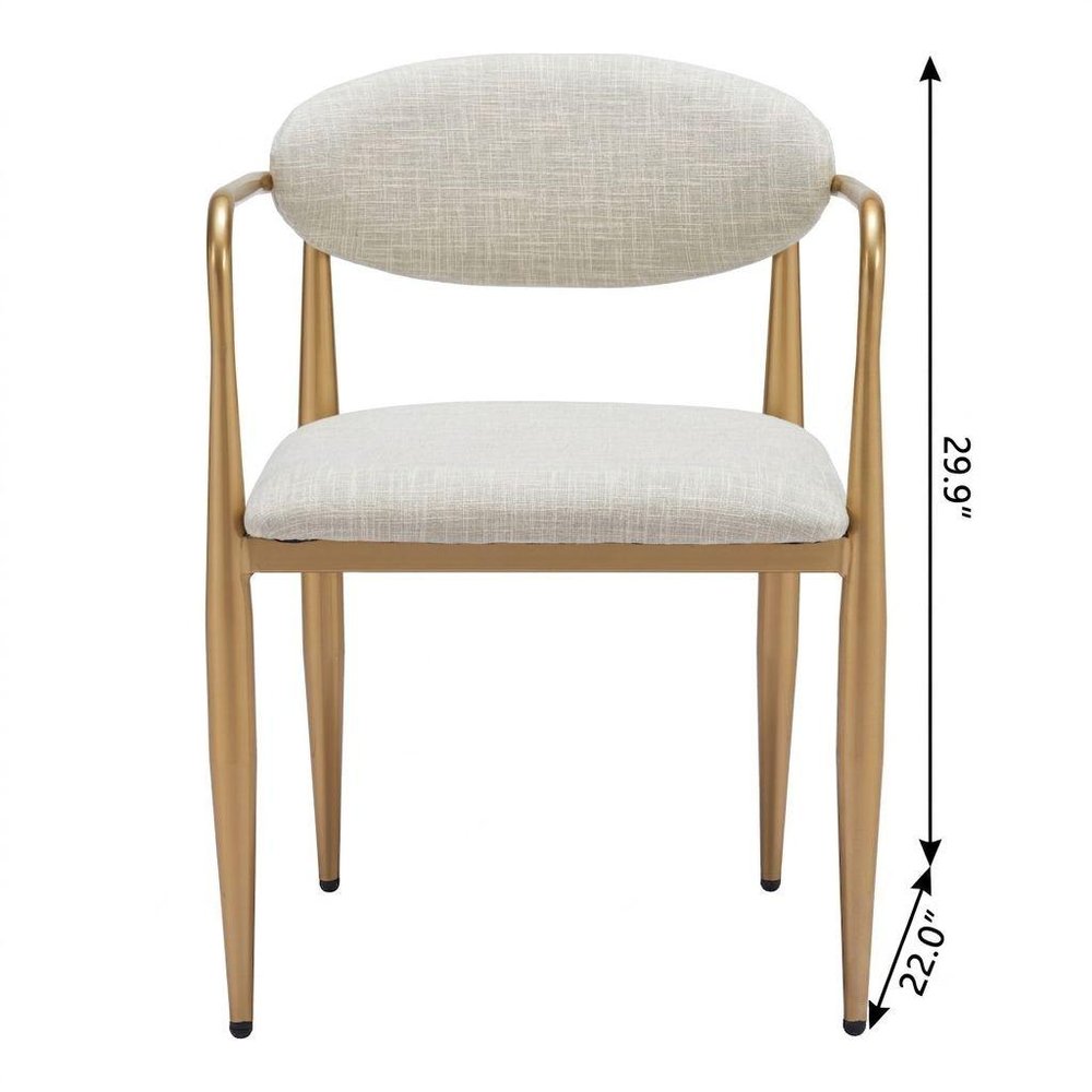 Set of Two Gray And Gold Upholstery And Steel Open Back Dining Arm Chairs