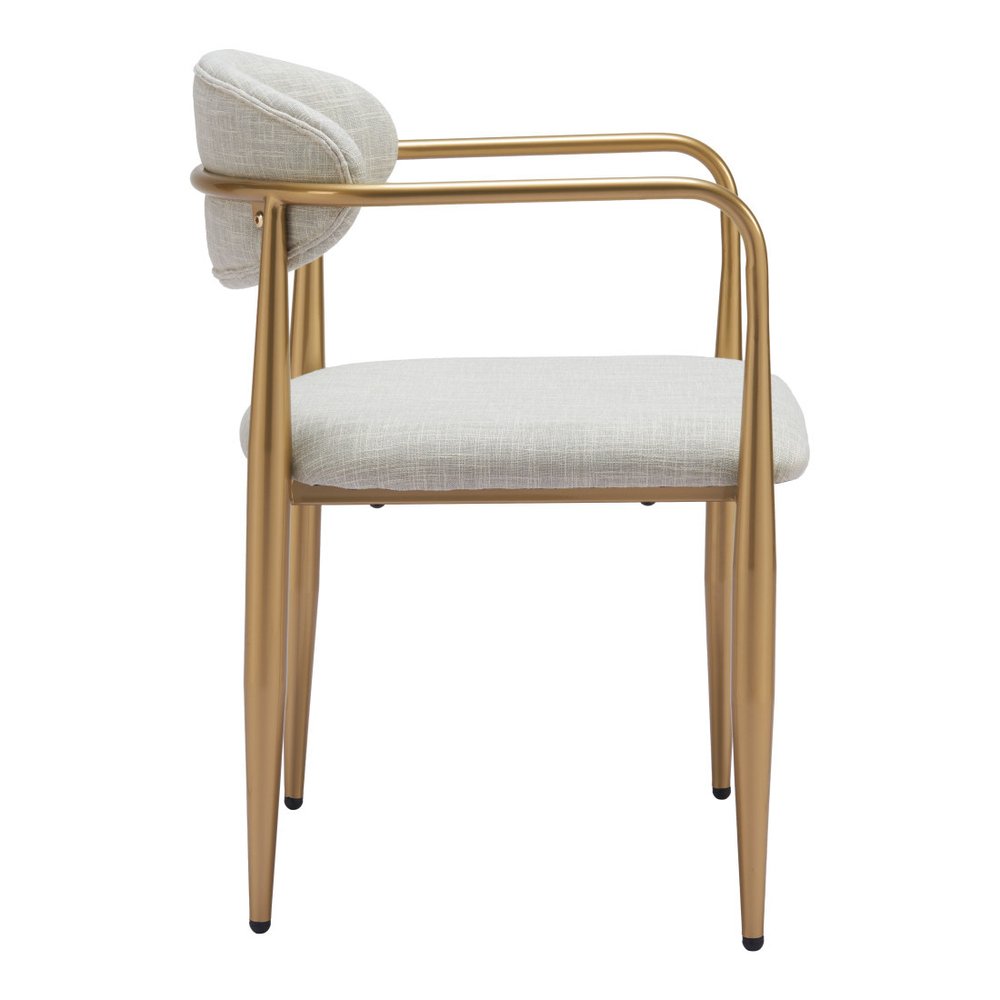 Set of Two Gray And Gold Upholstery And Steel Open Back Dining Arm Chairs