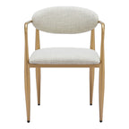 Set of Two Gray And Gold Upholstery And Steel Open Back Dining Arm Chairs