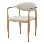 Set of Two Gray And Gold Upholstery And Steel Open Back Dining Arm Chairs