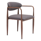 Set of Two Gray And Gold Upholstery And Steel Open Back Dining Arm Chairs
