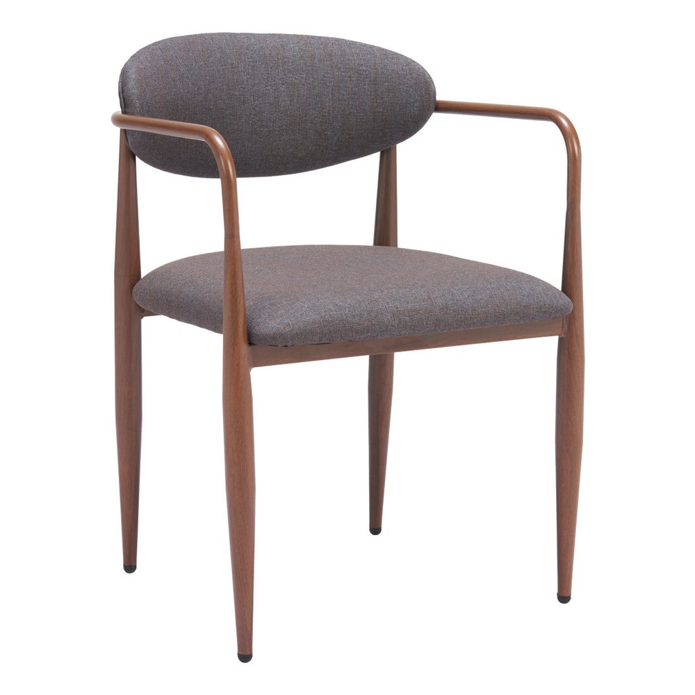 Set of Two Gray And Gold Upholstery And Steel Open Back Dining Arm Chairs