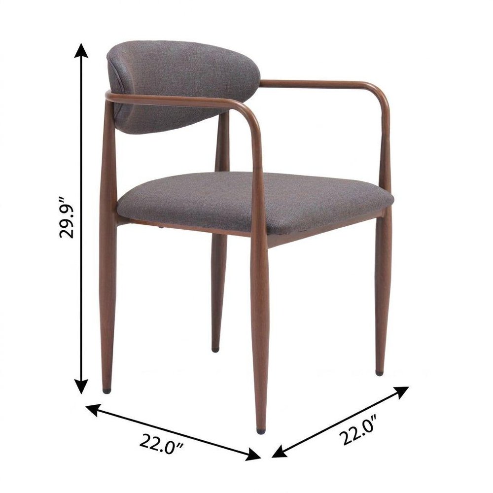 Set of Two Gray And Gold Upholstery And Steel Open Back Dining Arm Chairs