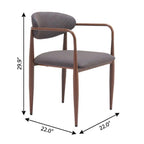 Set of Two Gray And Gold Upholstery And Steel Open Back Dining Arm Chairs