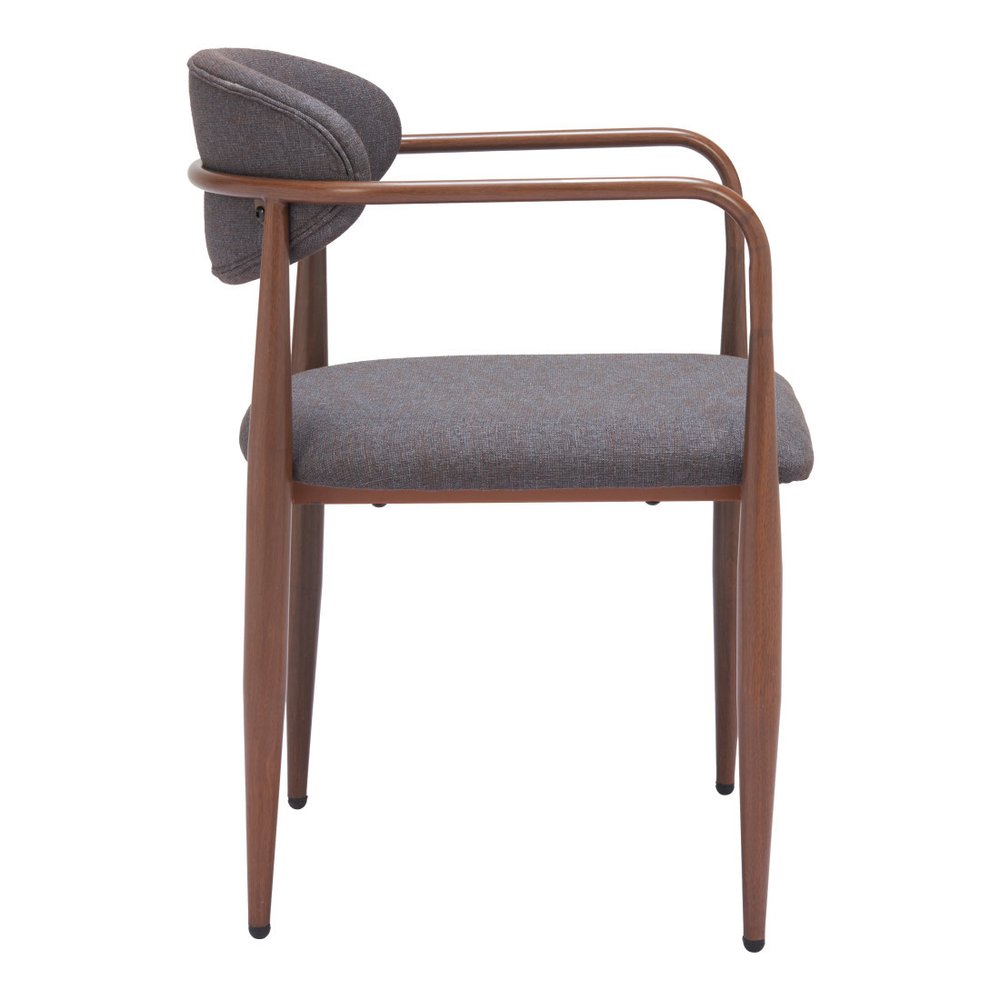 Set of Two Gray And Gold Upholstery And Steel Open Back Dining Arm Chairs