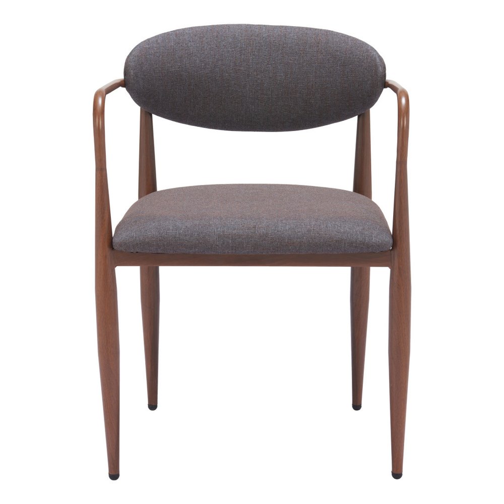 Set of Two Gray And Gold Upholstery And Steel Open Back Dining Arm Chairs