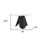 48" White and Black Faux Marble and Steel Pedestal Base Round Top Dining Table
