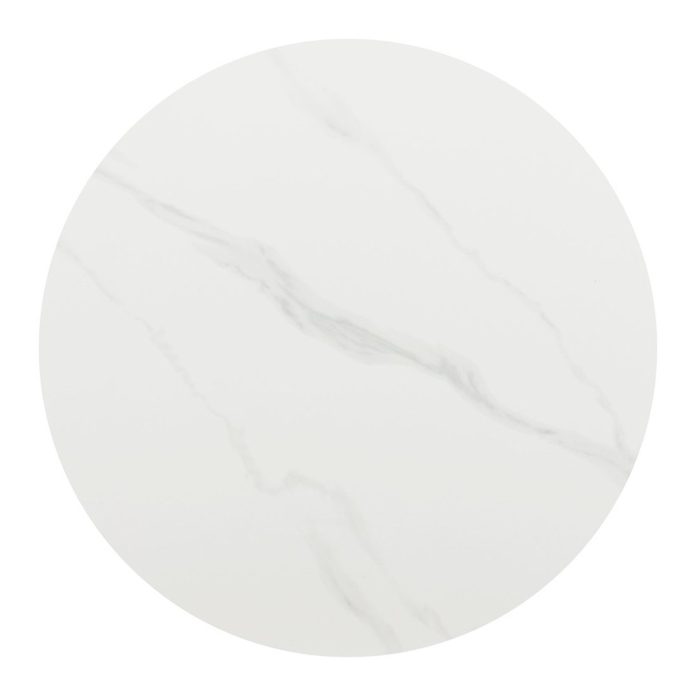48" White and Black Faux Marble and Steel Pedestal Base Round Top Dining Table