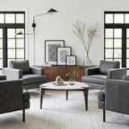 36" White and Black Sintered Stone Faux Leather And Steel Triangle Coffee Table