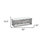 50" White and Antiqued Bronze Genuine Marble and Aluminum Abstract Coffee Table