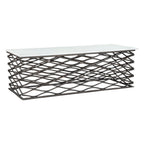 50" White and Antiqued Bronze Genuine Marble and Aluminum Abstract Coffee Table