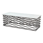 50" White and Antiqued Bronze Genuine Marble and Aluminum Abstract Coffee Table