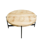 36" Natural And Black Wood and Iron Round Coffee Table
