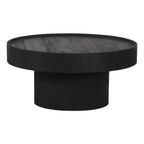 28" Black Solid Wood Round Pedestal Coffee Table