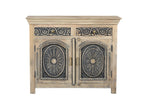 46" Black Distressed Solid Wood Carved Scrollwork Two Drawer Sideboard with Two Doors