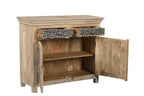 46" Black Distressed Solid Wood Carved Scrollwork Two Drawer Sideboard with Two Doors