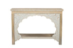 56" Natural Solid Wood Distressed Console Table With Shelf