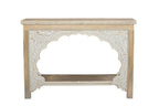 56" Natural Solid Wood Distressed Console Table With Shelf