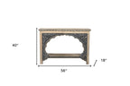 56" Natural and Black Solid Wood Distressed Console Table With Shelf