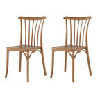 Set of Two Tan and Natural Heavy Duty Plastic Slat Back Dining Side Chairs