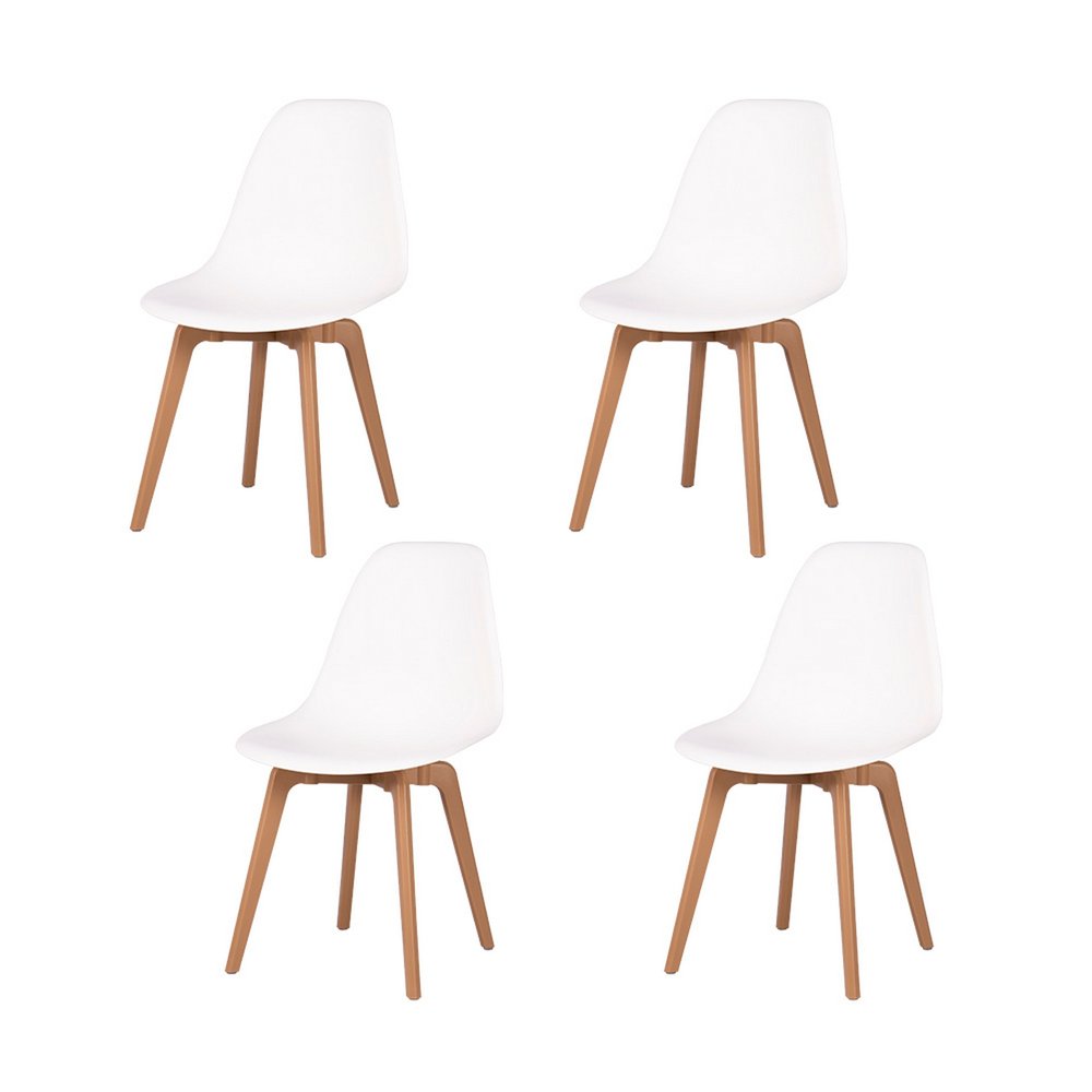 Set of Four White and Natural Heavy Duty Plastic Dining Side Chairs