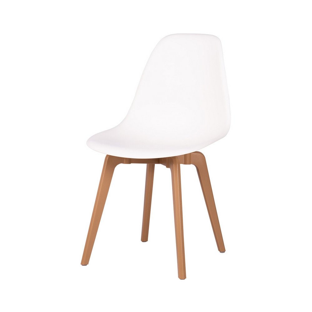 Set of Four White and Natural Heavy Duty Plastic Dining Side Chairs