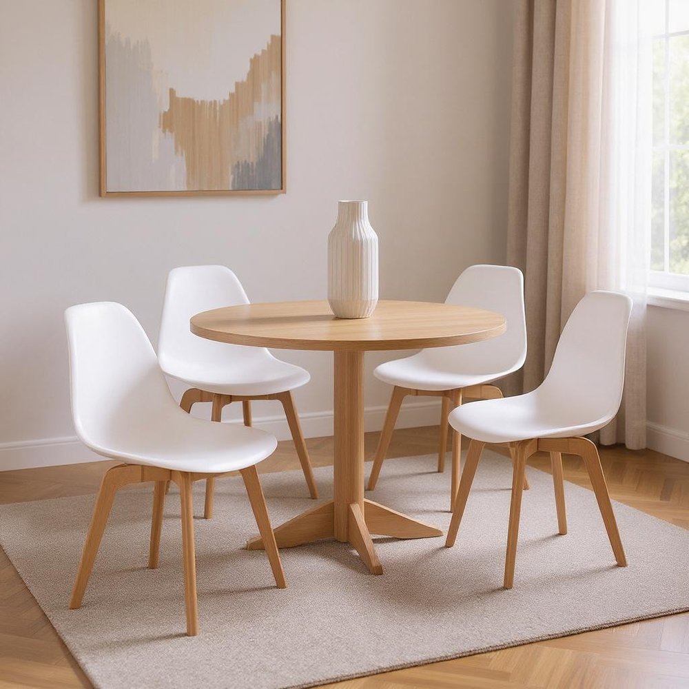 Set of Four White and Natural Heavy Duty Plastic Dining Side Chairs
