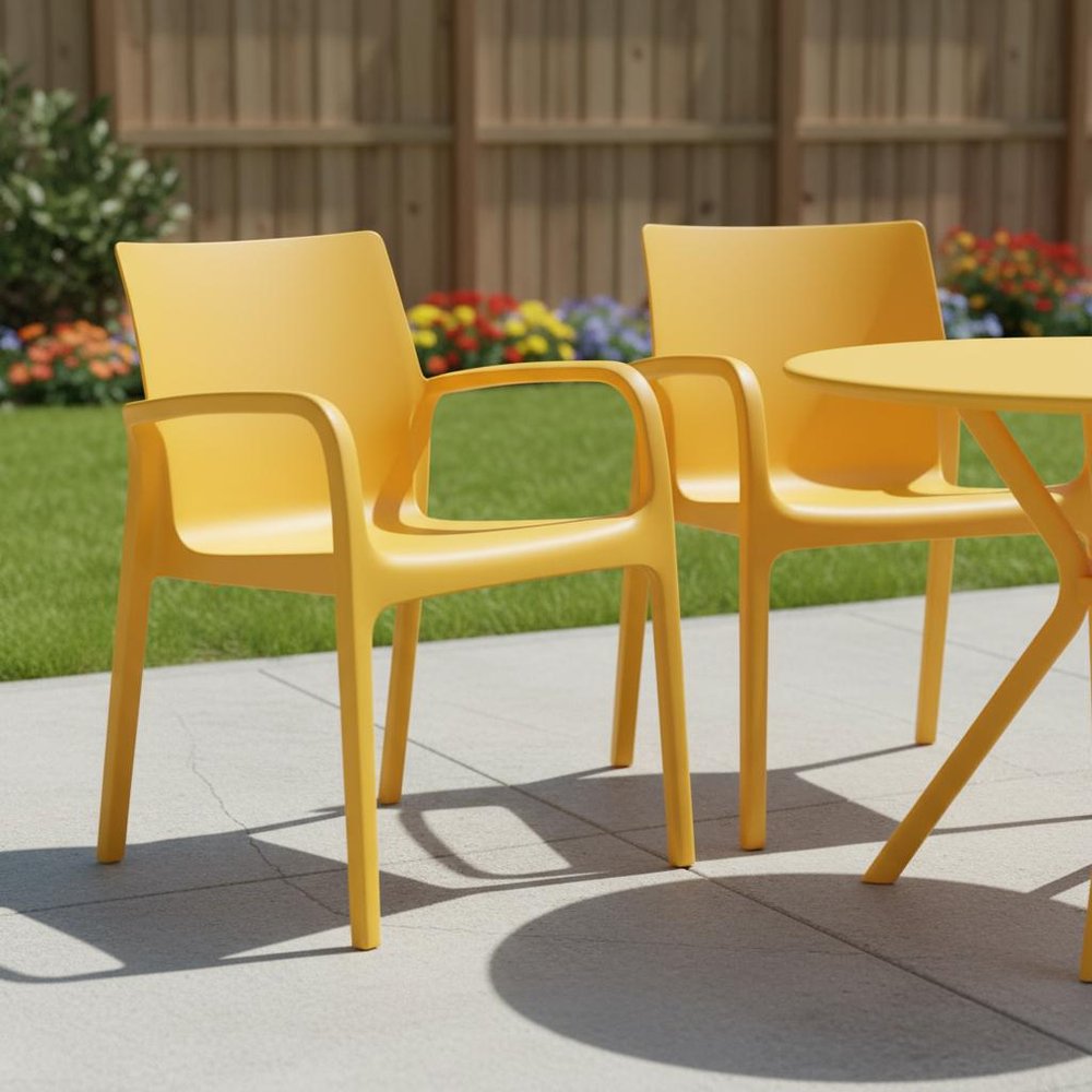 Set of Two Gold Heavy Duty Plastic Outdoor Stacking Dining Chairs