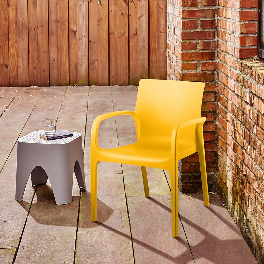Set of Two Gold Heavy Duty Plastic Outdoor Stacking Dining Chairs
