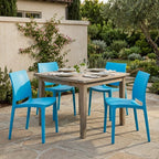 Set of Four Blue Heavy Duty Plastic Outdoor Stacking Dining Chairs