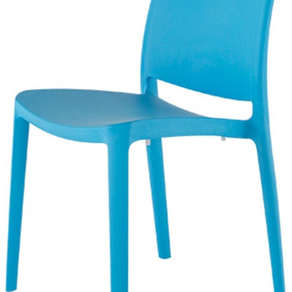 Set of Four Blue Heavy Duty Plastic Outdoor Stacking Dining Chairs