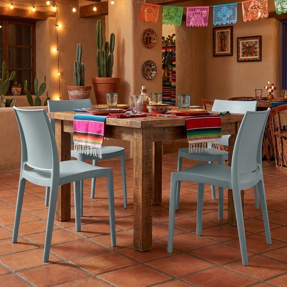 Set of Four Blue Heavy Duty Plastic Outdoor Stacking Dining Chairs